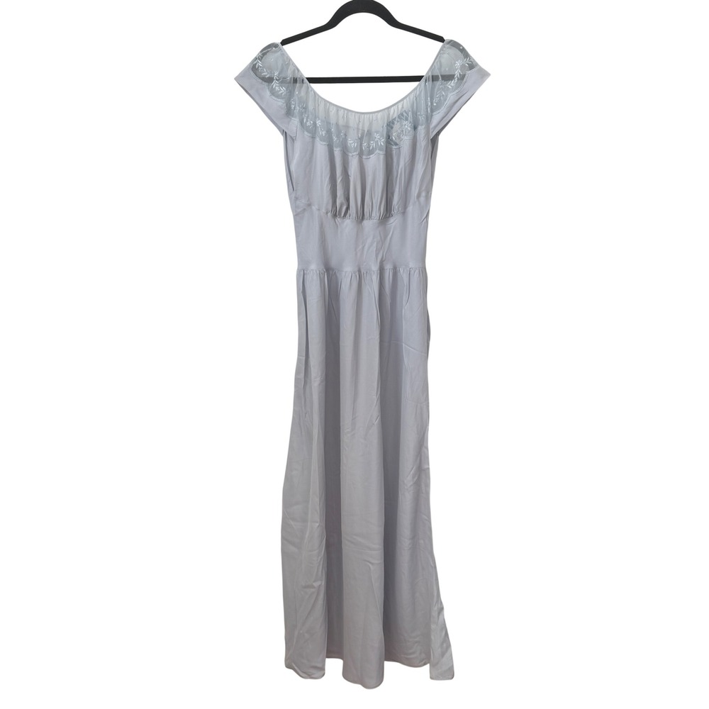 Vintage Barbizon Sentiment Blue Rayon Maxi Nightgown‎ Embroidered Mesh Trim NWT